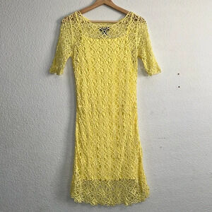 Lauren Ralph Lauren Dress Yellow Crochet Knit‎ Womens Size Small Petite